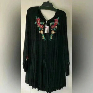 NWT Free People flower Embroidered Tie Front Swing M Spell on You Mini Dress